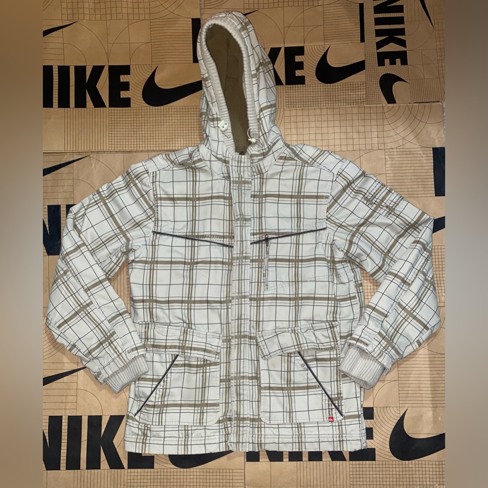 Quicksilver Insulated Winter Jacket Ski Snowboard plaid beige